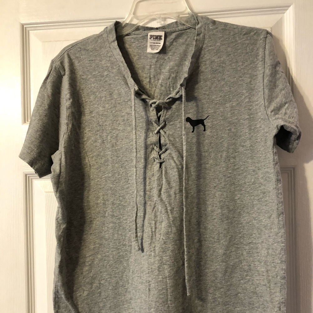 VS Pink shirt with lace up v-neck.